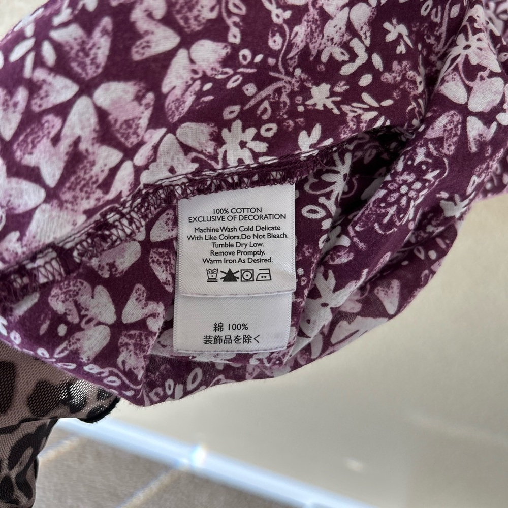 Eddie Bauer 100% Cotton Purple and White Floral Blouse Size M Cottagecore - Picture 6 of 8